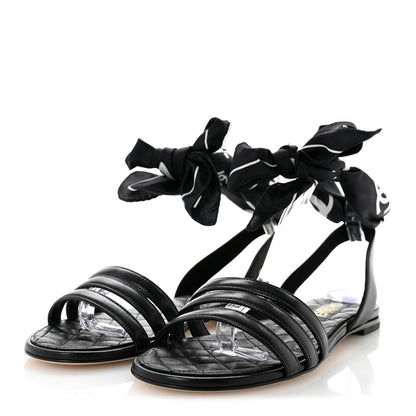 Chanel Lambskin Silk CC Wrap Ankle Flat Sandals 40 Black 4 of 10