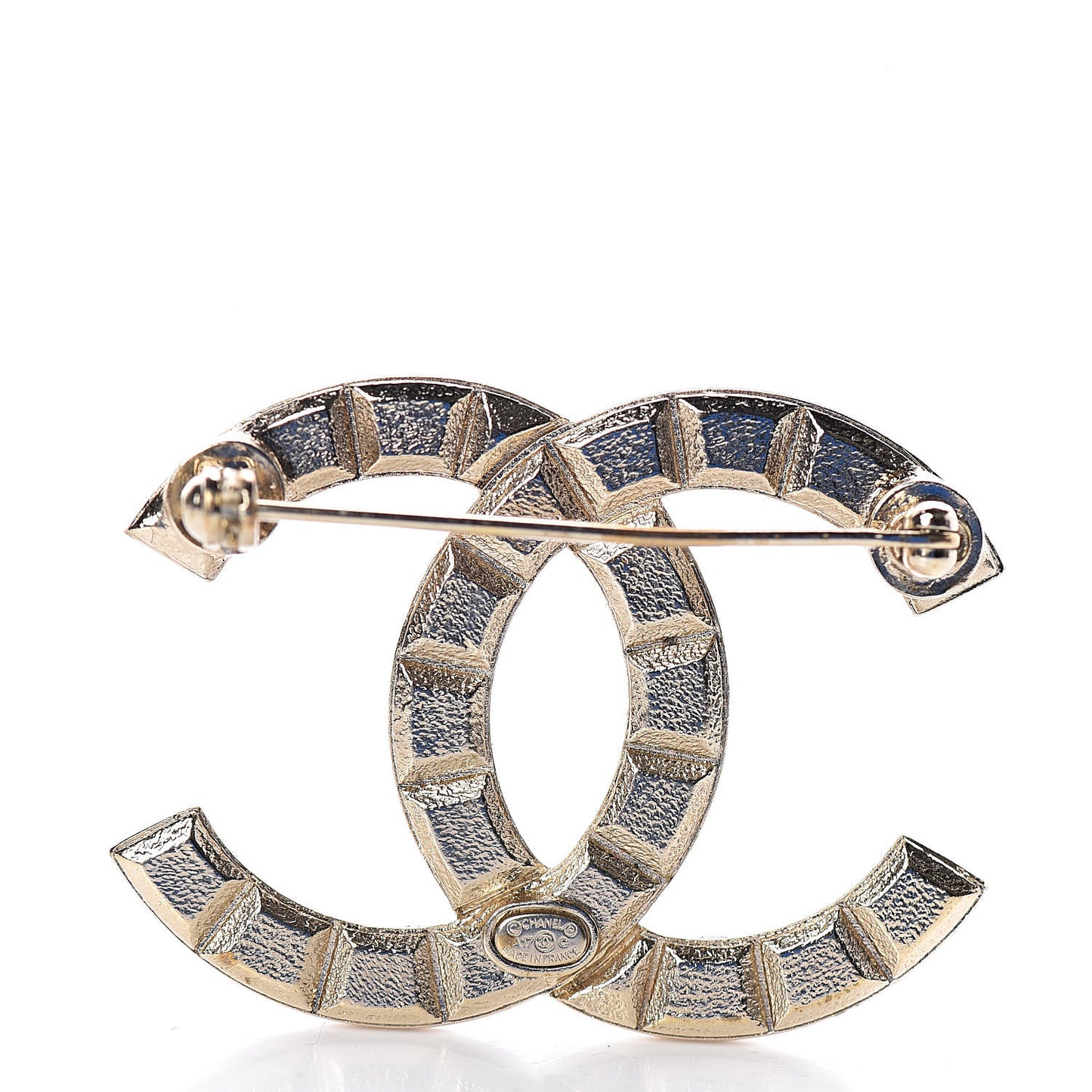 Studded CC Pin Brooch Gold