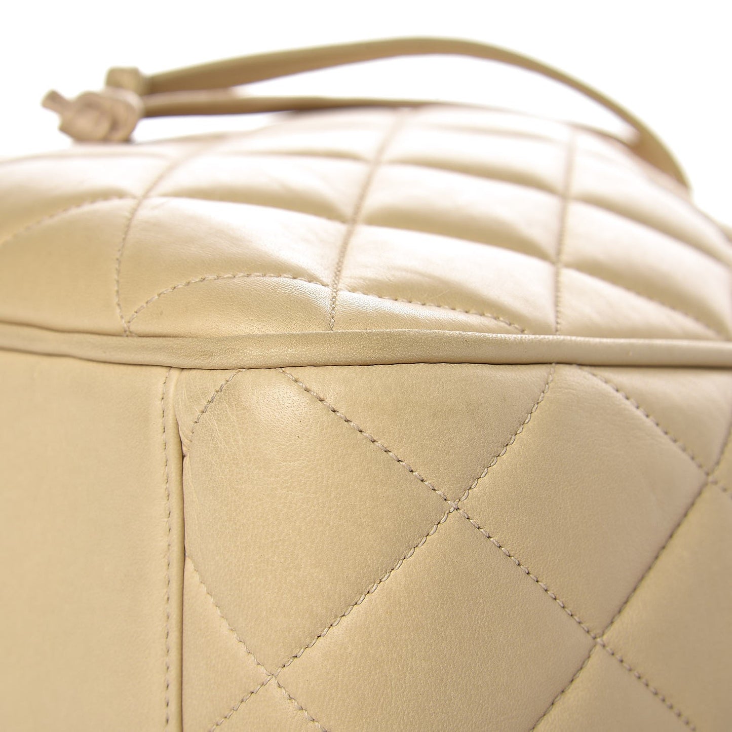 Lambskin Quilted Drawstring Shoulder Bag Beige