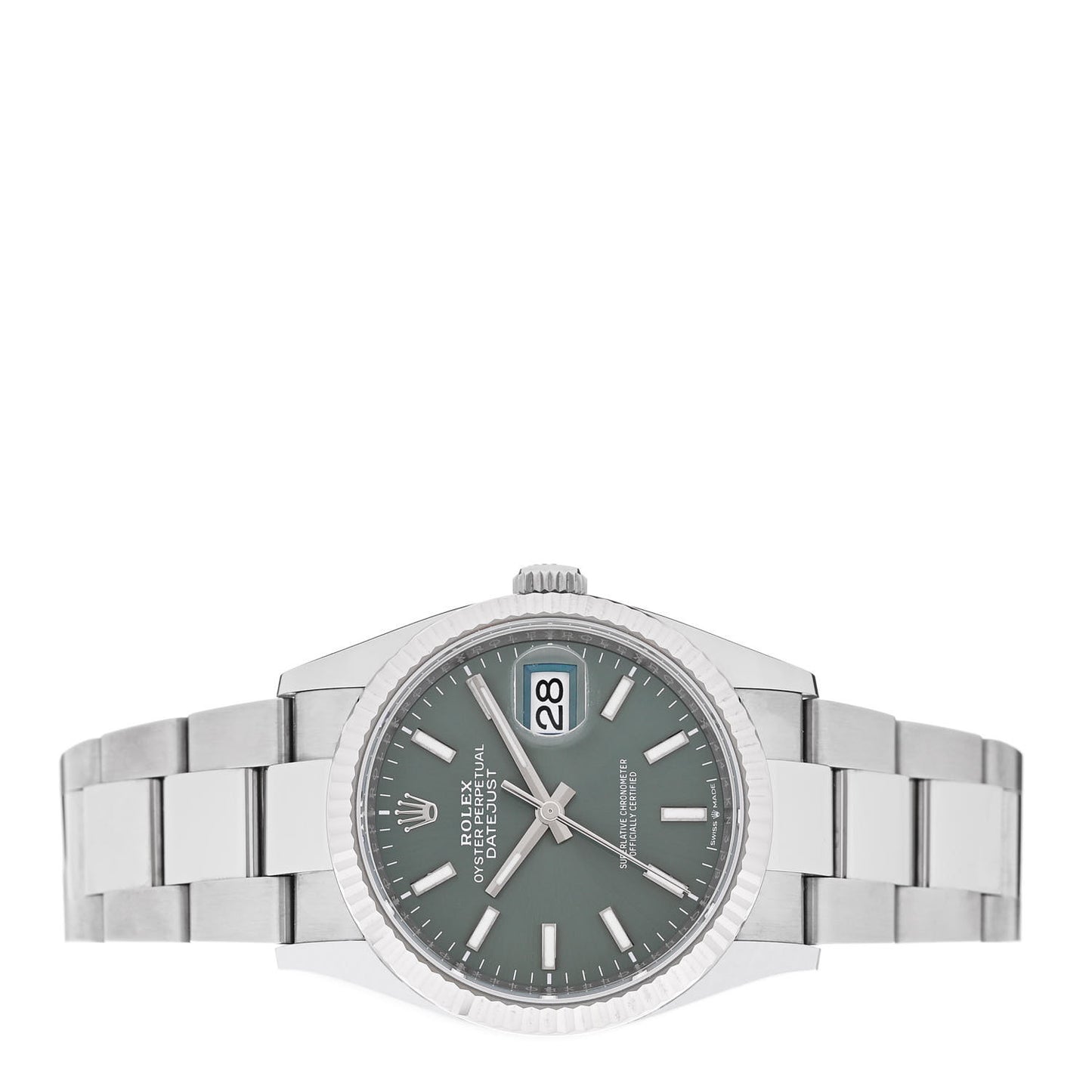 Stainless Steel 18K White Gold 36mm Oyster Perpetual Datejust Watch Mint Green 126234