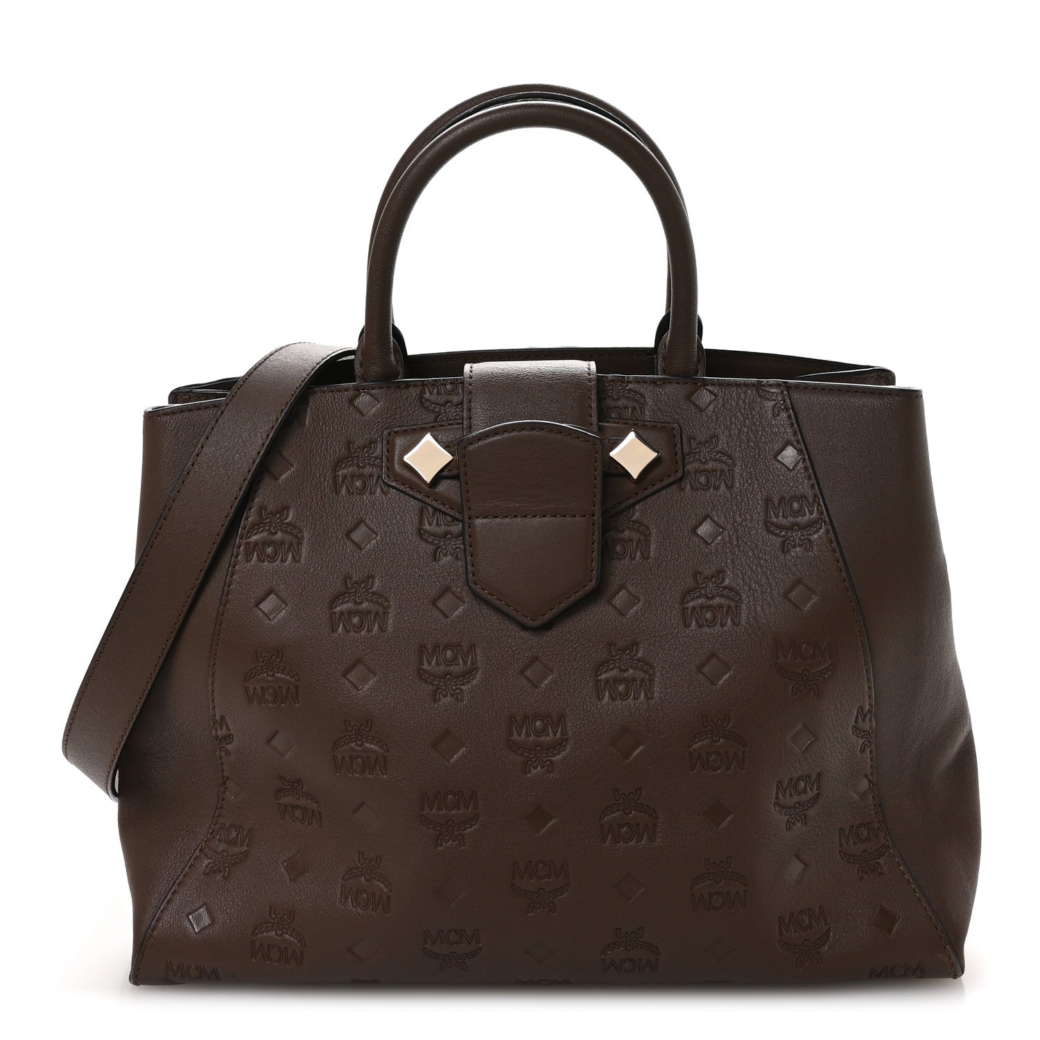 MCM Calfskin Ottomar Monogram Medium Essential Tote Chestnut 1 of 11