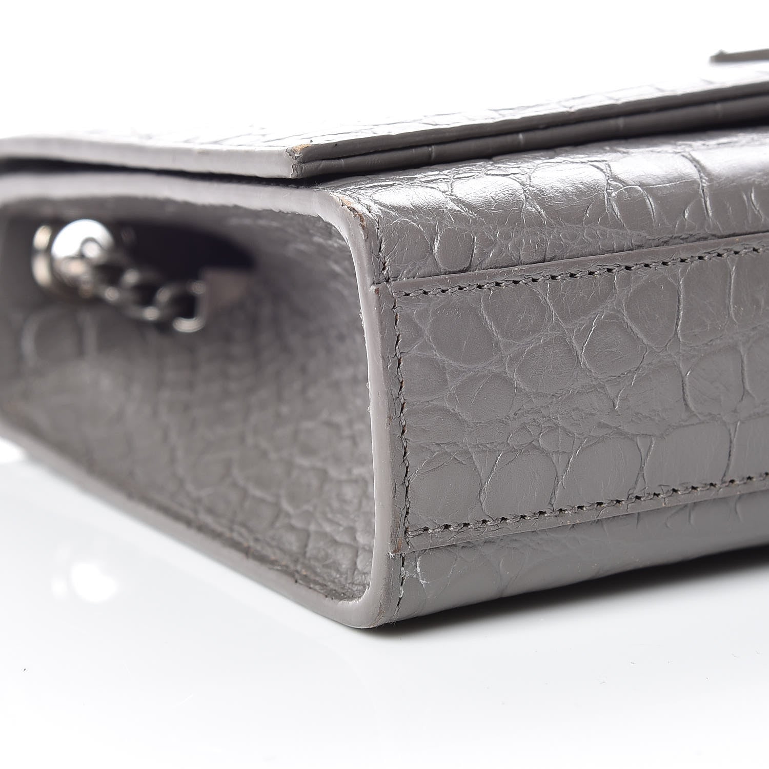 Saint Laurent Calfskin Crocodile Embossed Medium Classic Monogram Kate Tassel Satchel Fog 9 of 15
