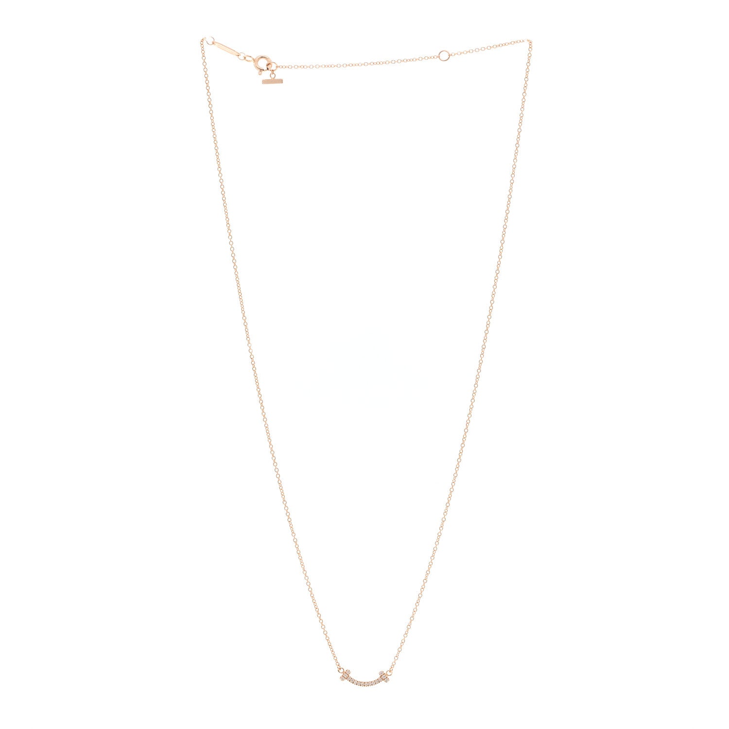 Tiffany 18K Rose Gold Diamond Mini T Smile Pendant Necklace 3 of 4