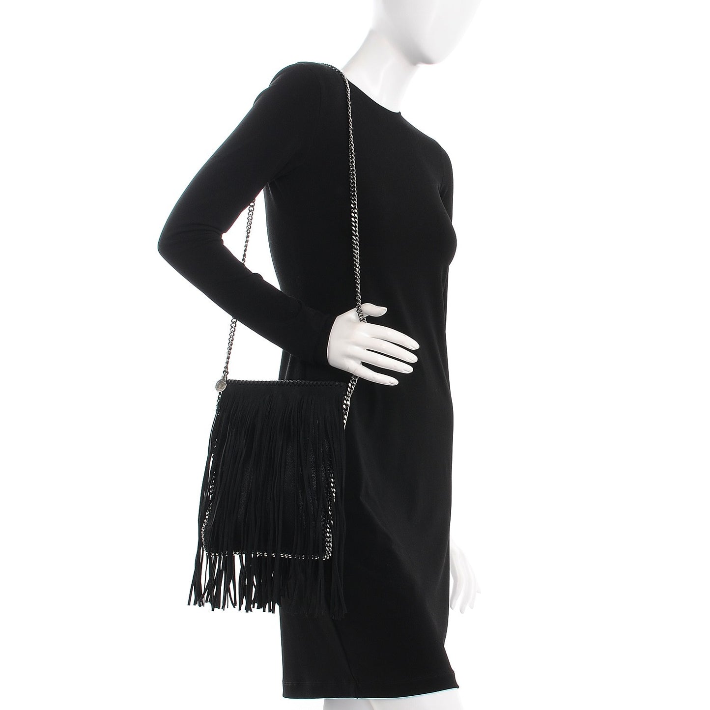 Shaggy Deer Fringe Flat Crossbody Black
