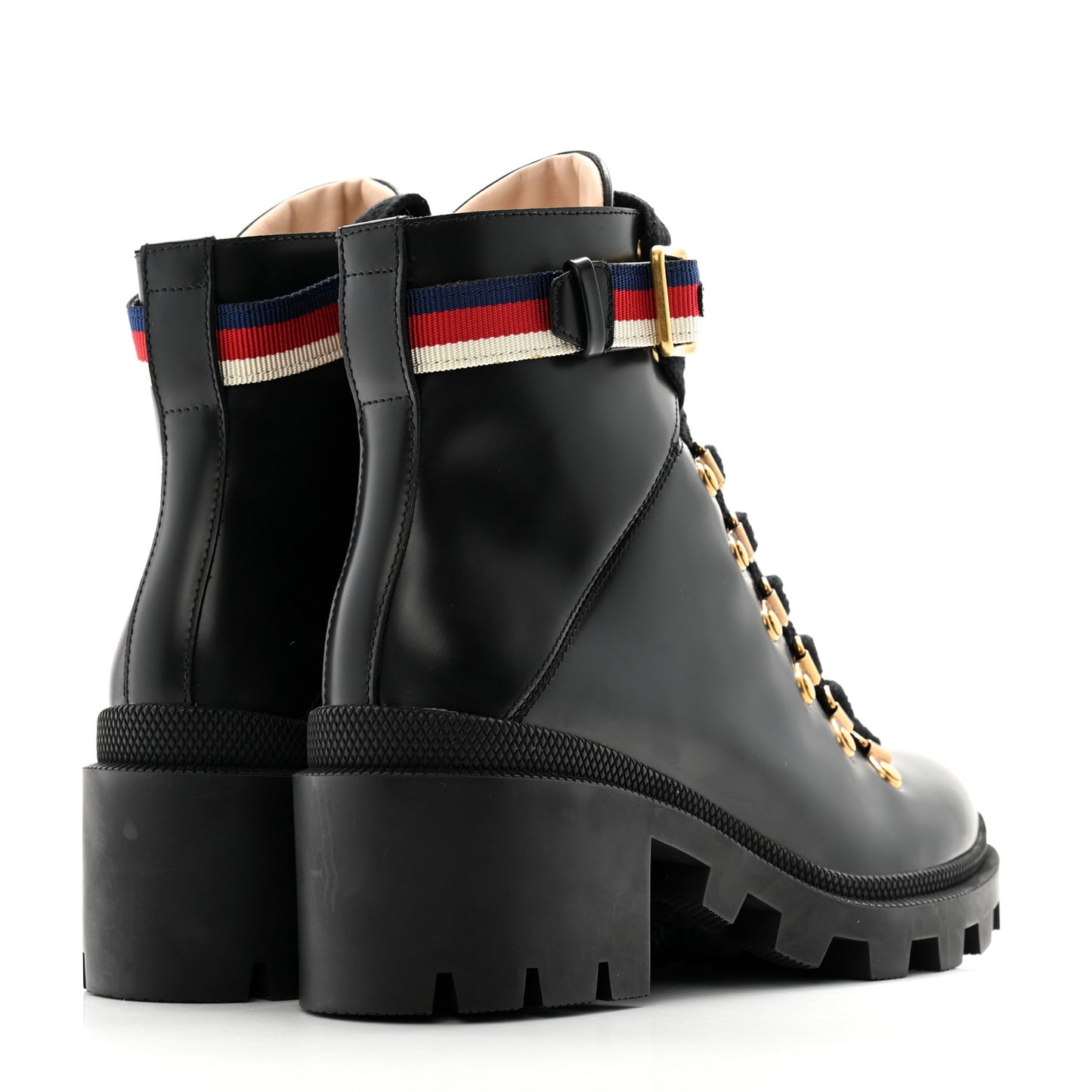 Calfskin Sylvie Web Lace Up Combat Boots 35.5 Black