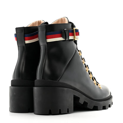 Gucci Calfskin Sylvie Web Lace Up Combat Boots 35.5 Black 4 of 11