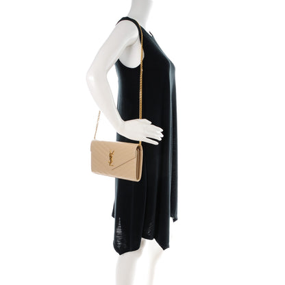 Saint Laurent Grain De Poudre Matelasse Chevron Monogram Chain Wallet Powder 2 of 7