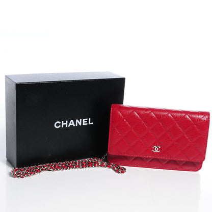 Chanel Caviar Quilted Wallet on Chain WOC Red 5 of 9