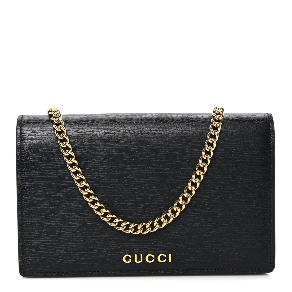 Textured Calfskin Script Logo Wallet On Chain Black