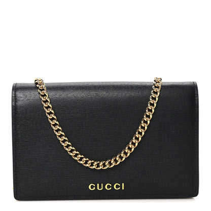 Gucci Textured Calfskin Script Logo Wallet On Chain Black 1 of 11