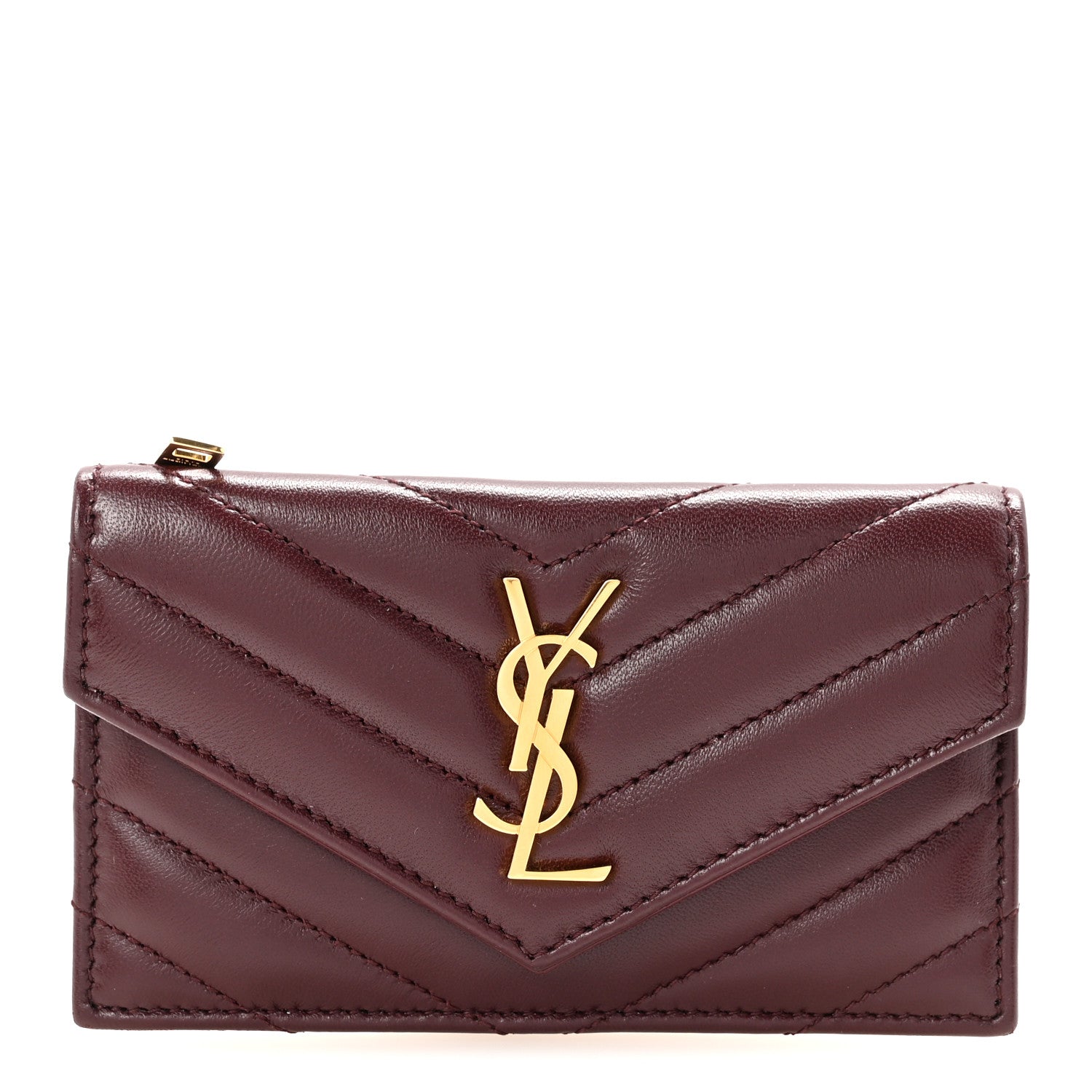 Saint Laurent Calfskin Matelasse Chevron Monogram Compact Wallet Hot Wine 1 of 7