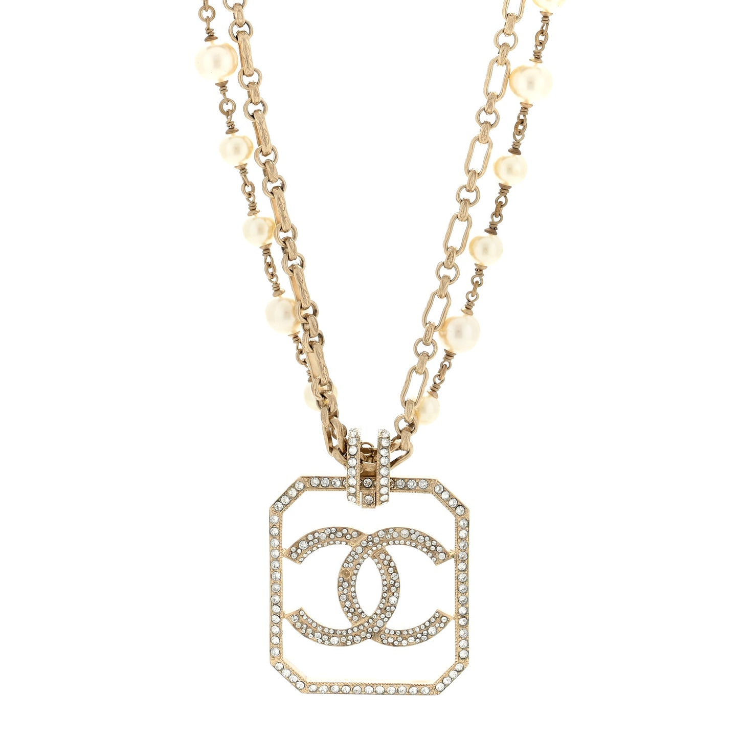 Pearl Crystal CC Double Strand Necklace Gold