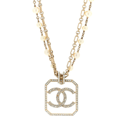 Chanel Pearl Crystal CC Double Strand Necklace Gold 1 of 4