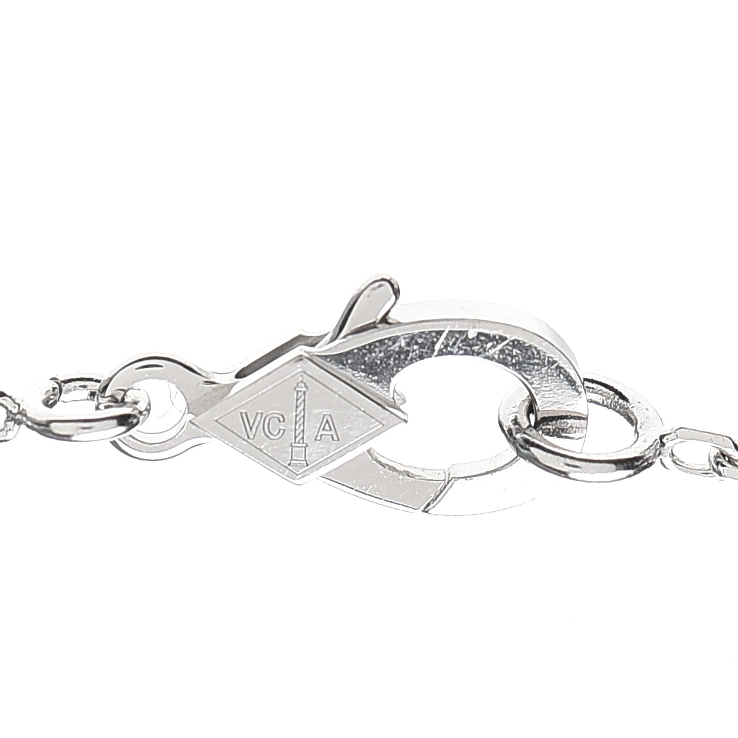 18K White Gold Diamond Vintage Alhambra Pendant Necklace