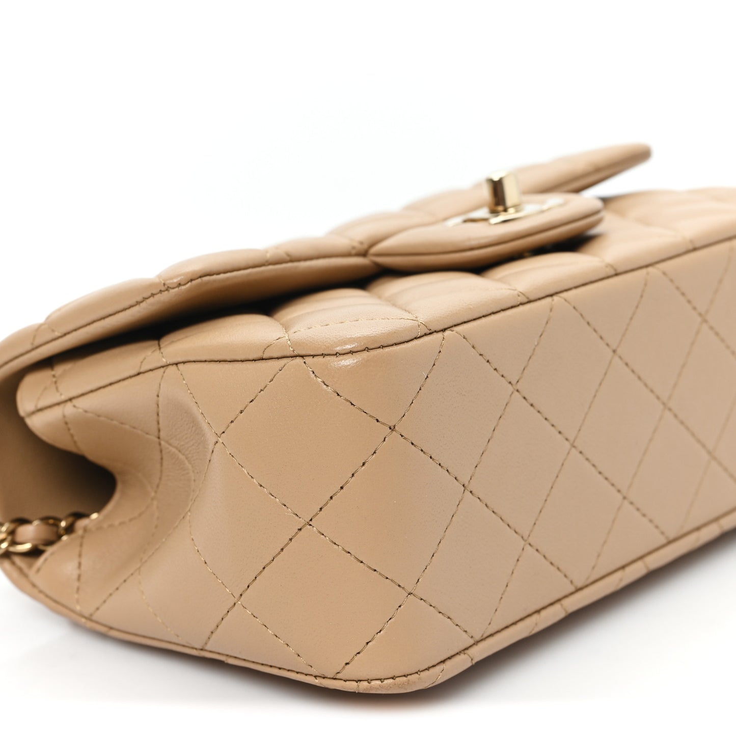 Lambskin Quilted Mini Top Handle Rectangular Flap Beige
