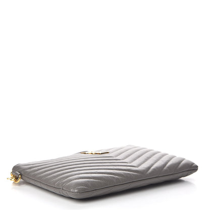 Saint Laurent Calfskin Matelasse Chevron Monogram A5 Wristlet Earth 4 of 10