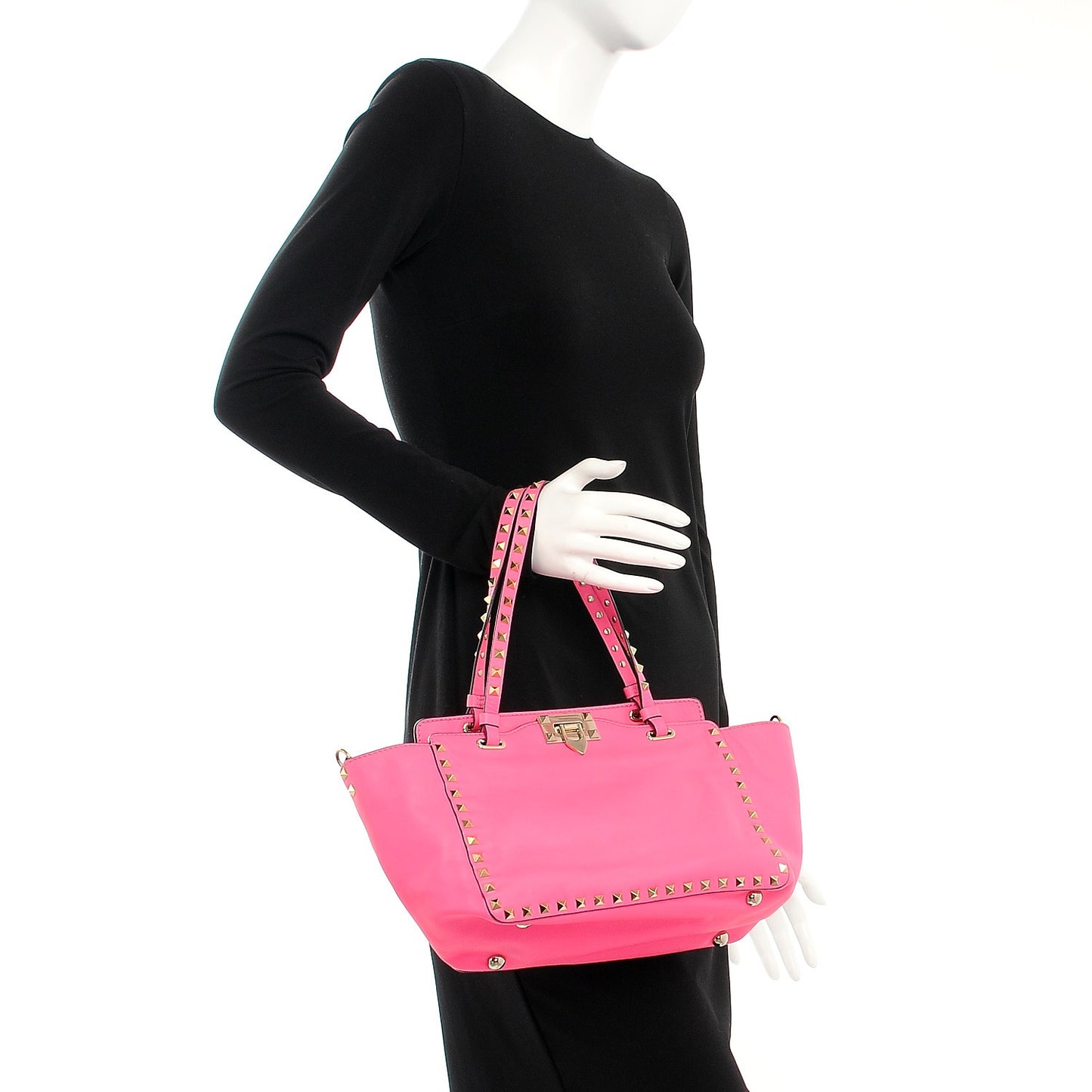 Vitello Small Rockstud Tote Fuxia Fluo