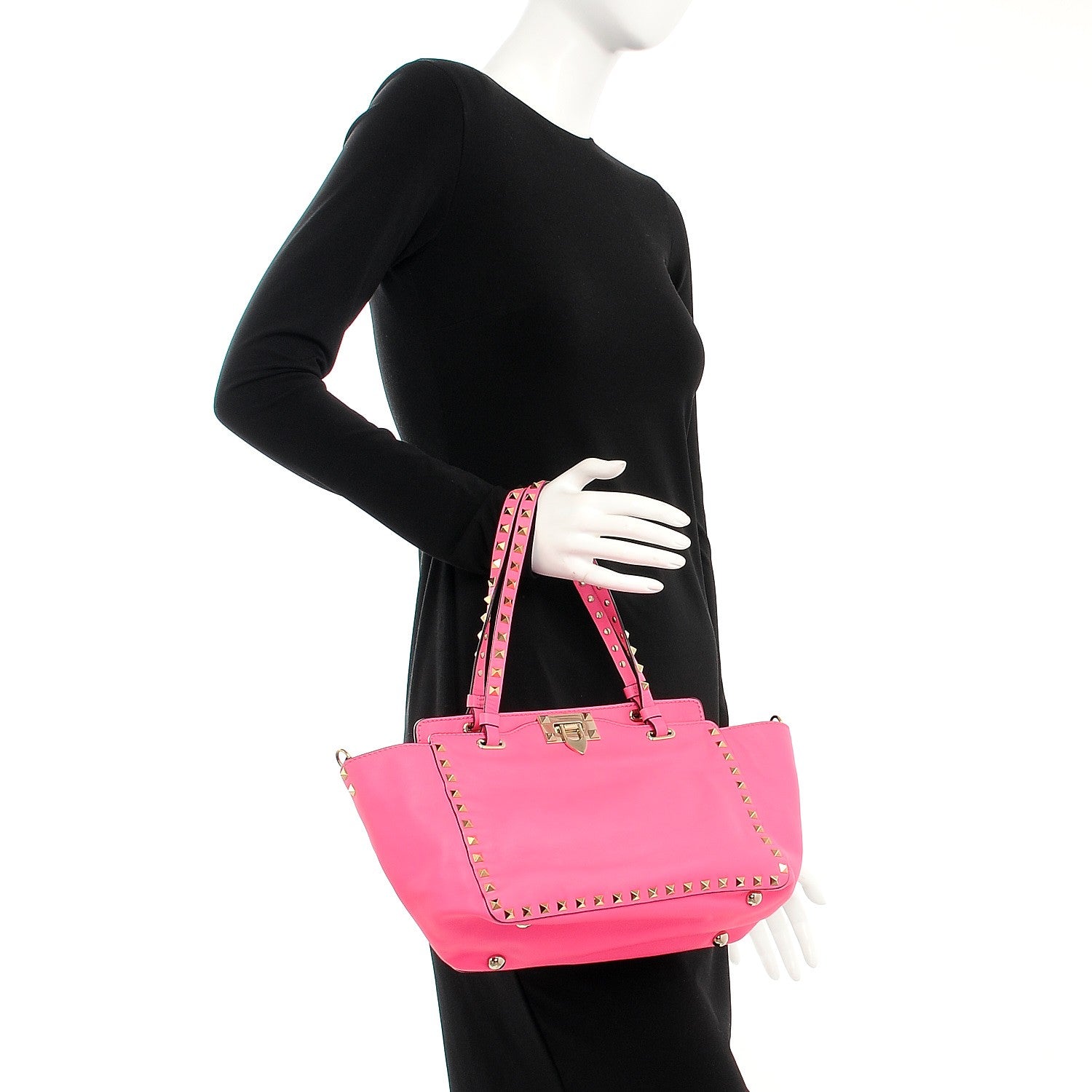 Valentino Garavani Vitello Small Rockstud Tote Fuxia Fluo 3 of 10