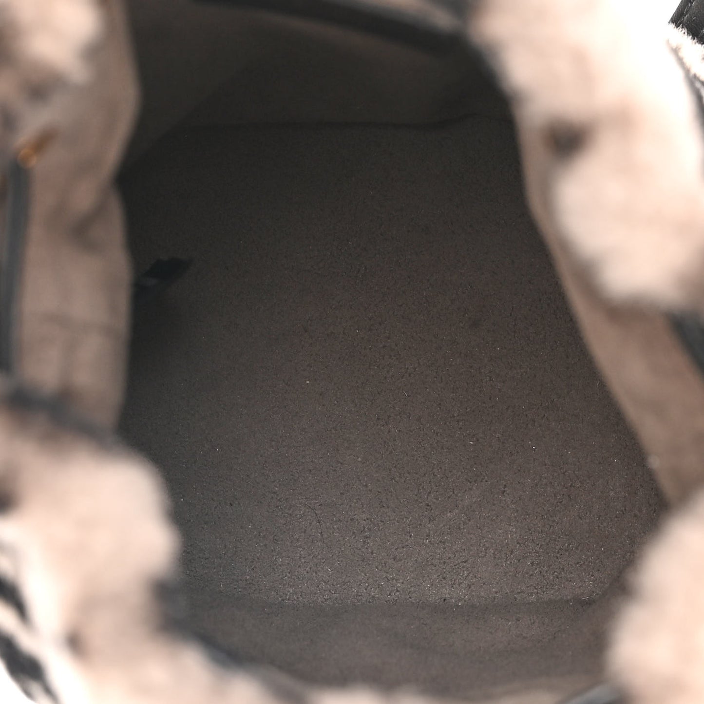 Shearling F is Fendi Macro FF 1974 Diagonal Mini Mon Tresor Bucket Bag Dove Black