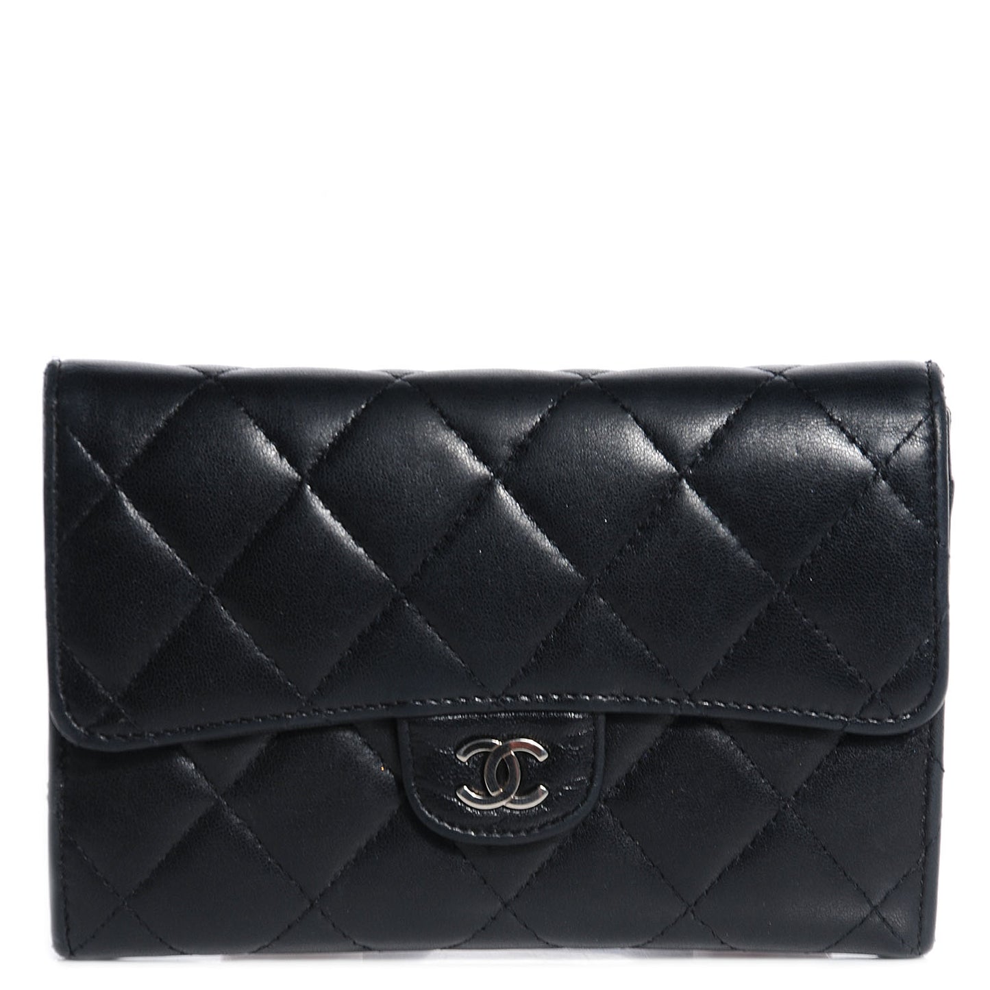 Lambskin Quilted Small Flap Wallet Black