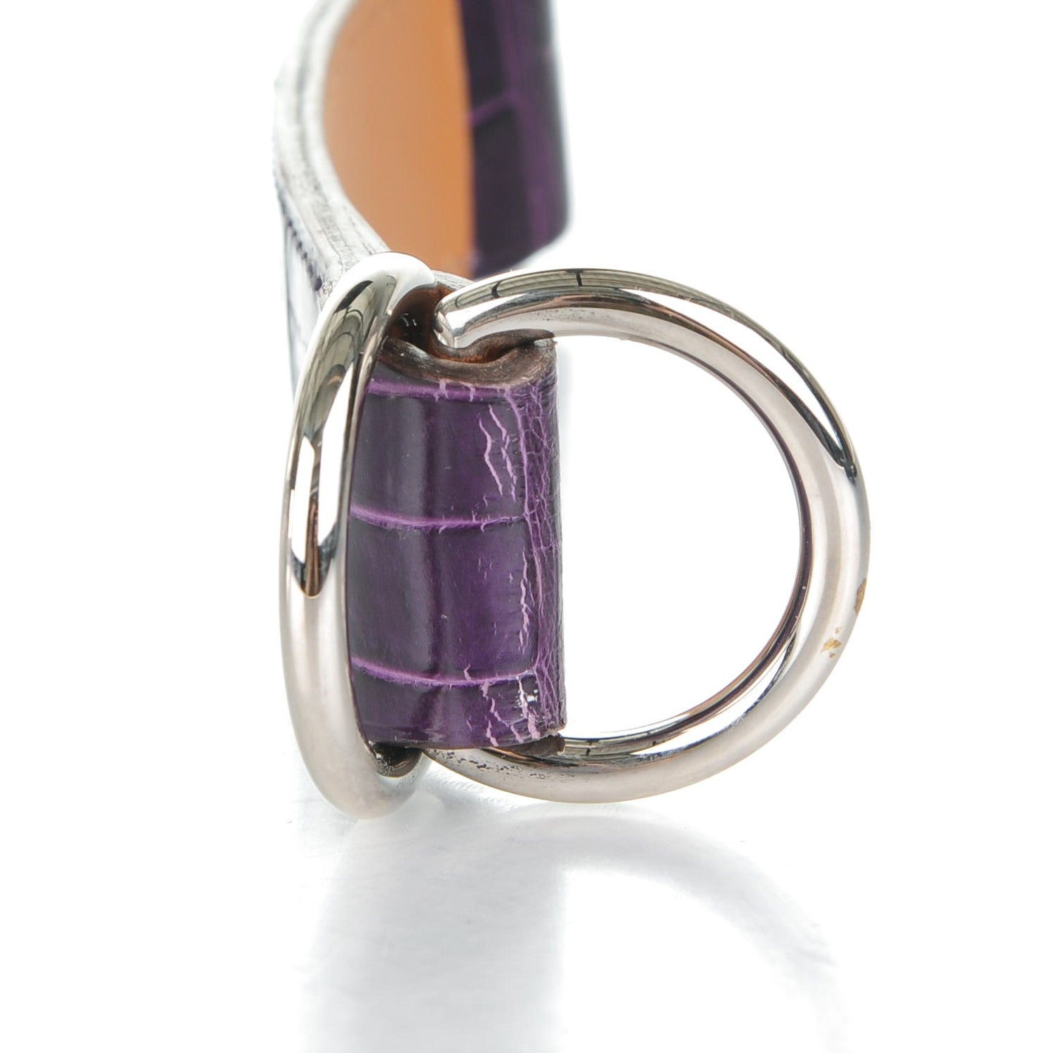 Hermes Shiny Porosus Crocodile Romance Scarf Ring Amethyst 6 of 9