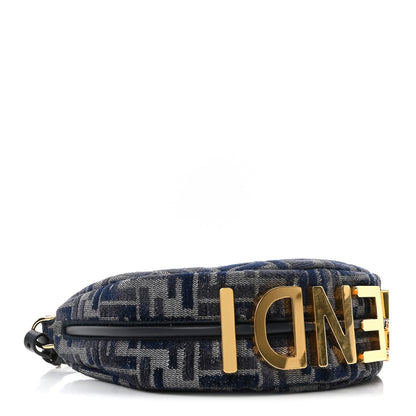 Fendi Chenille Vitello Grace FF 1974 Mini Fendigraphy Hobo Bag Blue 4 of 10