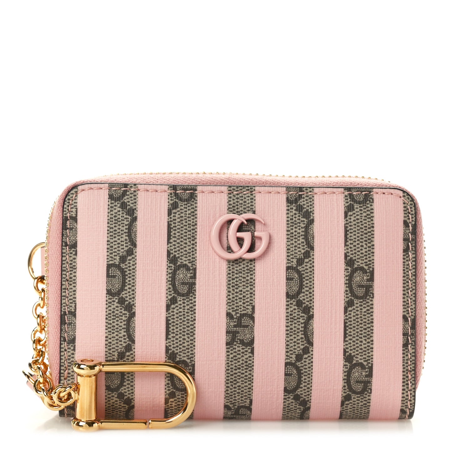Supreme Monogram Vitello Eclipse Enamel Striped GG Key Card Case Beige Ebony Pink