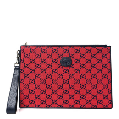 Gucci Monogram Multicolor Retro Interlocking G Wristlet Pouch Red Blue 1 of 11