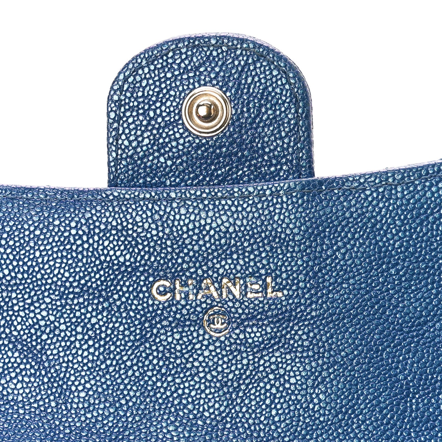 Iridescent Caviar Quilted Large Gusset Flap Wallet Dark Blue