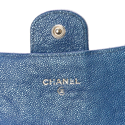 Chanel Iridescent Caviar Quilted Large Gusset Flap Wallet Dark Blue 6 of 11