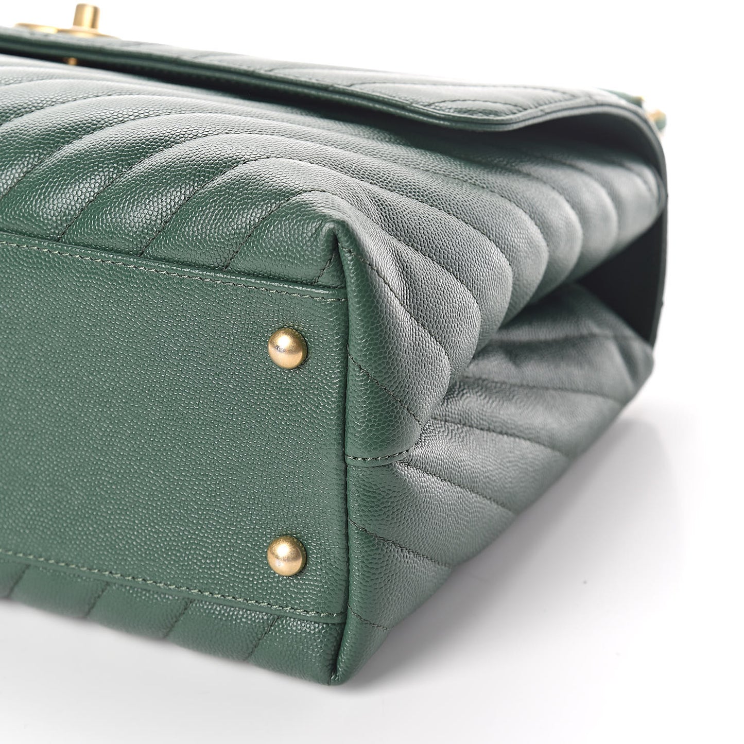 Caviar Chevron Quilted Medium Coco Handle Flap Green