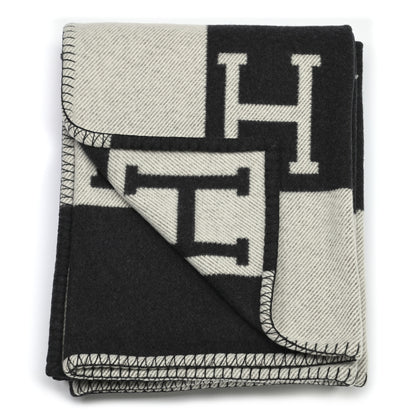 Hermes Wool Cashmere Avalon Blanket Ecru Gris Fonce 2 of 3