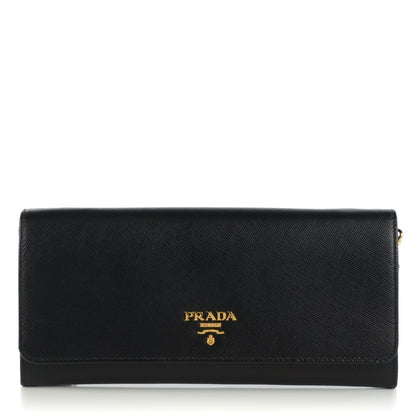 Prada Saffiano Metal Oro Chain Wallet Nero Black 1 of 8