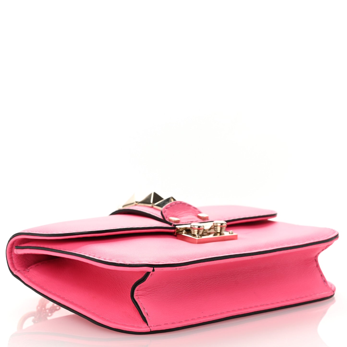 Vitello Small Glam Lock Rockstud Flap Deep Fuxia