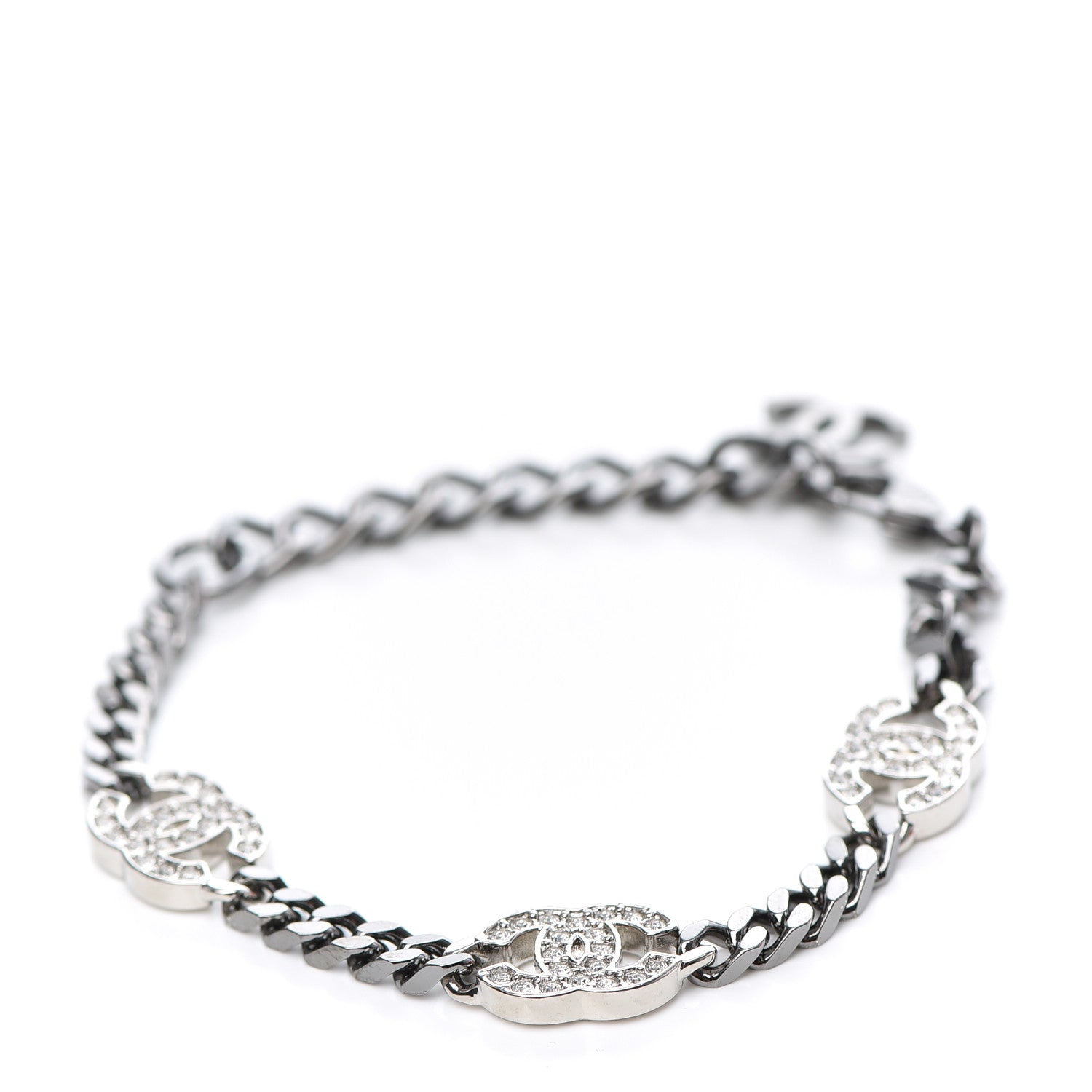 Chanel Crystal CC Chain Bracelet Silver 1 of 5
