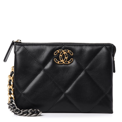 Chanel Shiny Goatskin Quilted Small Chanel 19 Pouch With Handle Black 1 of 9