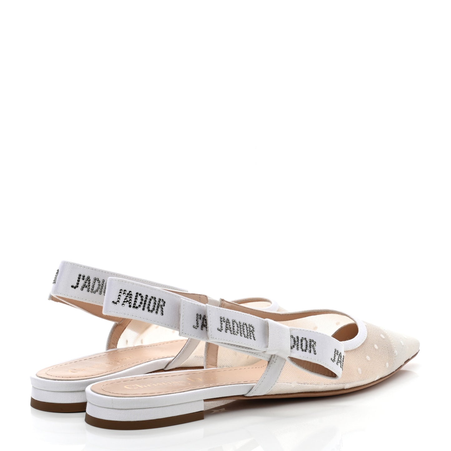 Mesh Plumetis Grosgrain Studded J'Adior Slingback Ballet Flats 37.5 White