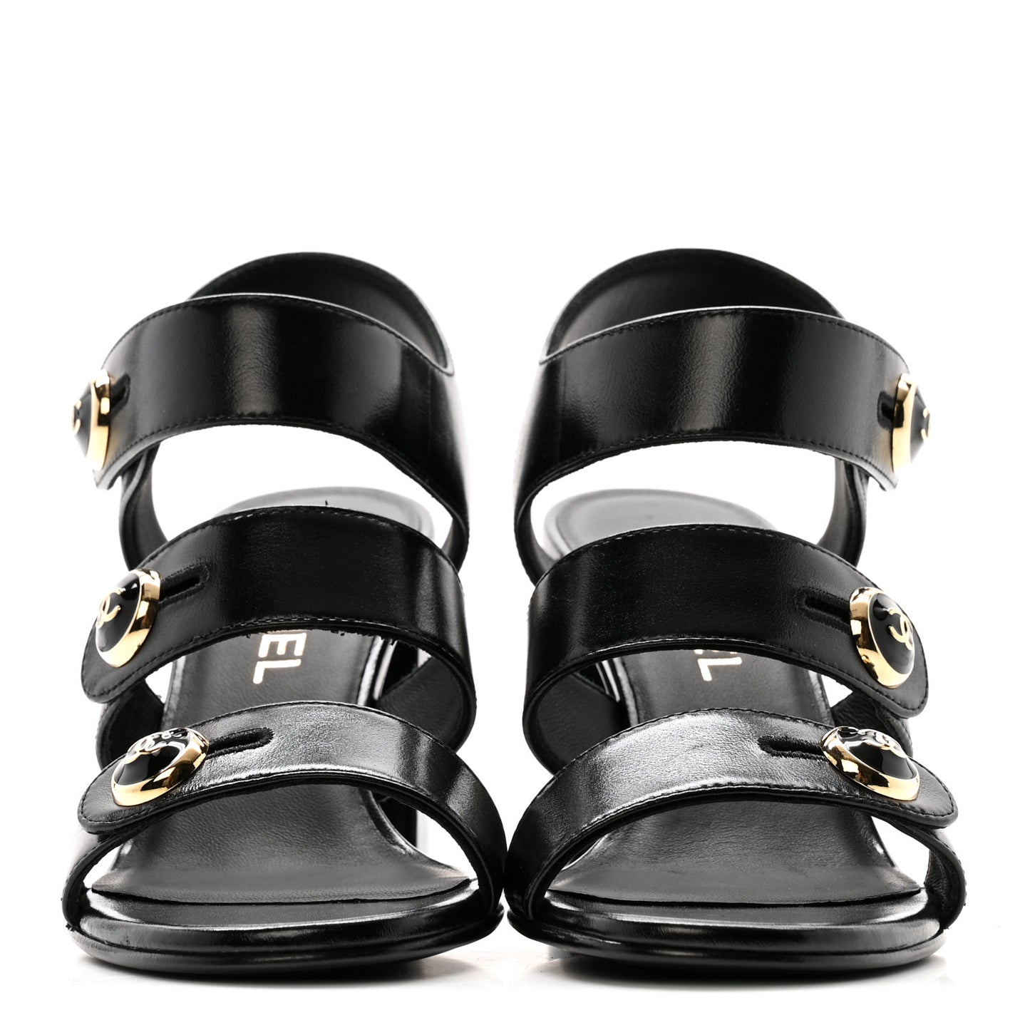Shiny Calfskin CC Sandals 37.5 Black