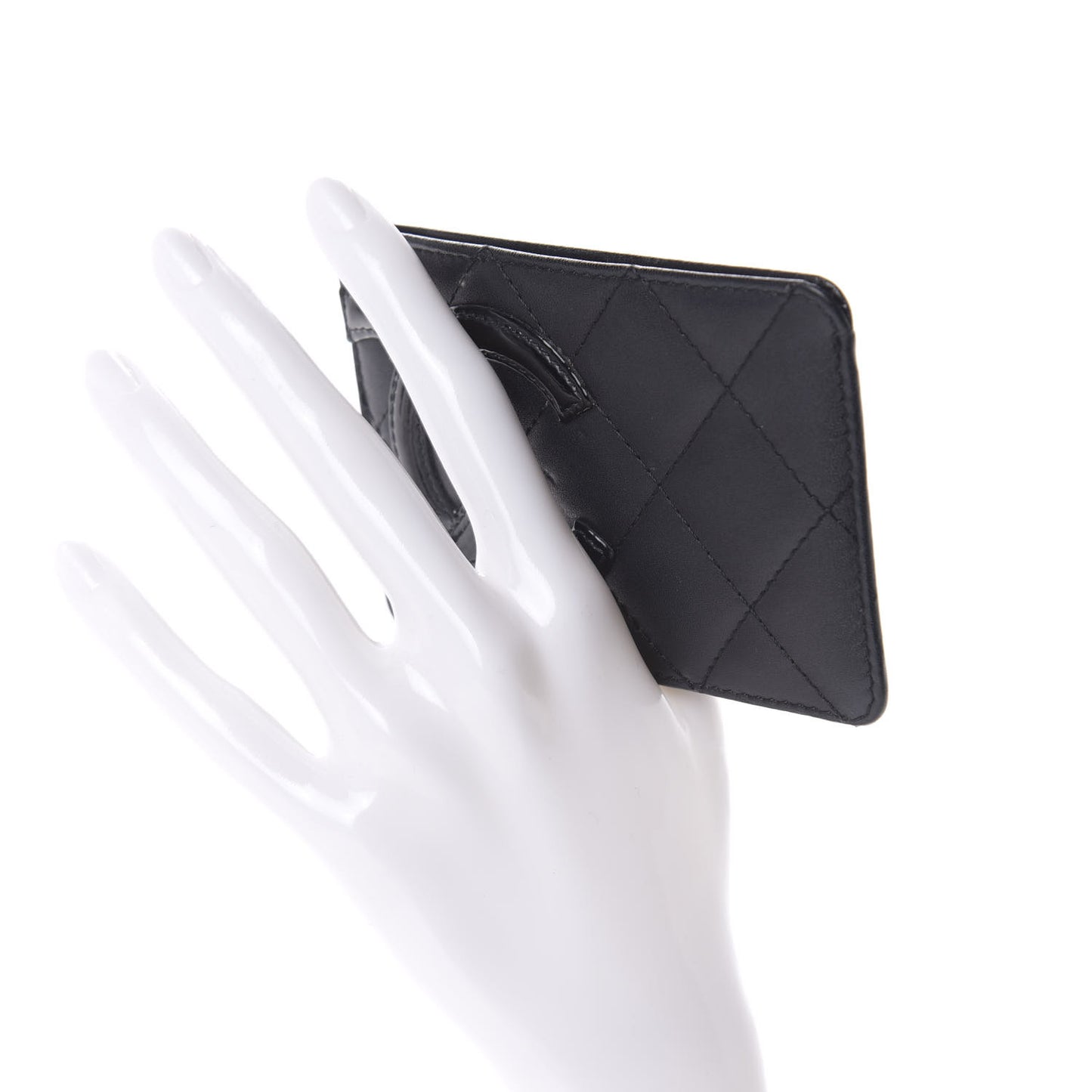Calfskin Quilted Cambon Card Holder Black