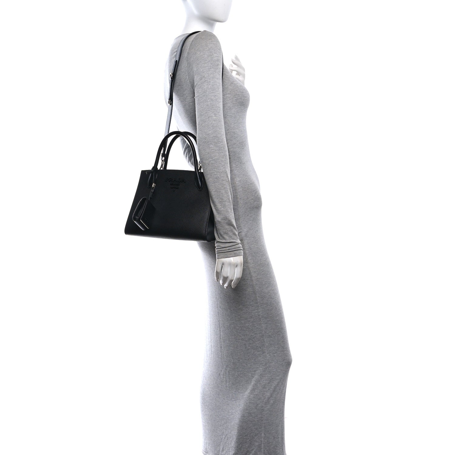 Prada Saffiano Cuir Calfskin Small Monochrome Top Handle Tote Black 2 of 9