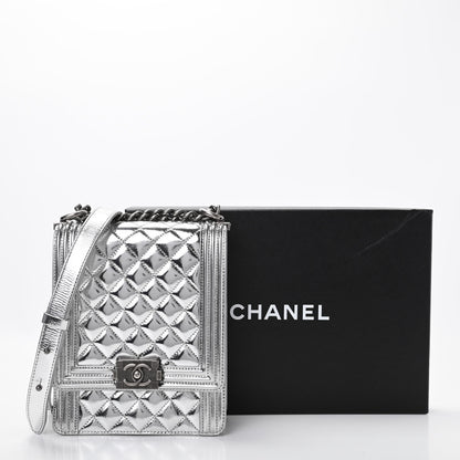 Chanel Metallic Goatskin Quilted North South Boy Flap Silver 10 of 10