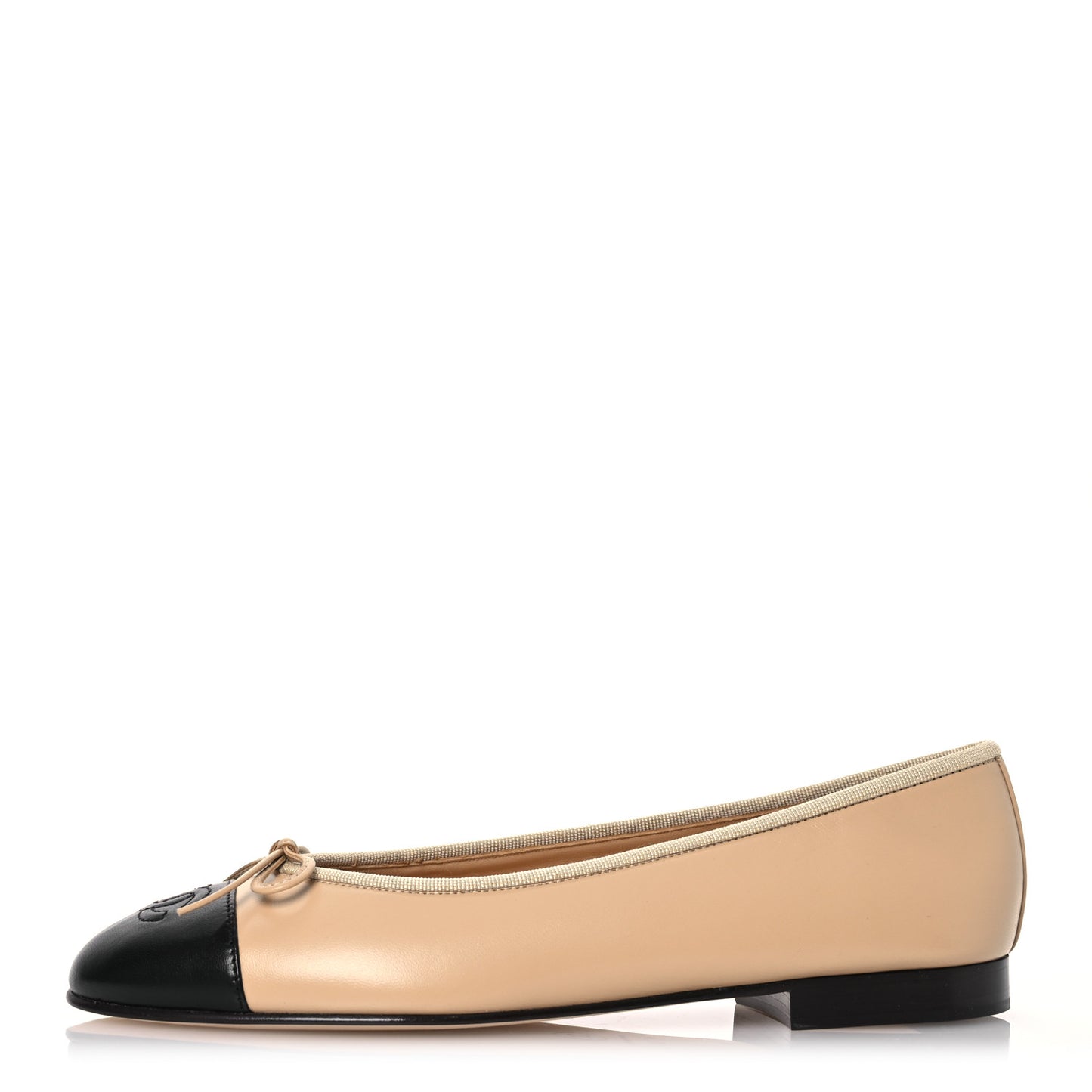 Lambskin Cap Toe CC Ballerina Flats 39 Beige Black