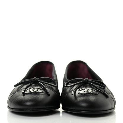 Chanel Aged Calfskin Quilted CC Cap Toe Ballerina Flats 37 Black 2 of 8