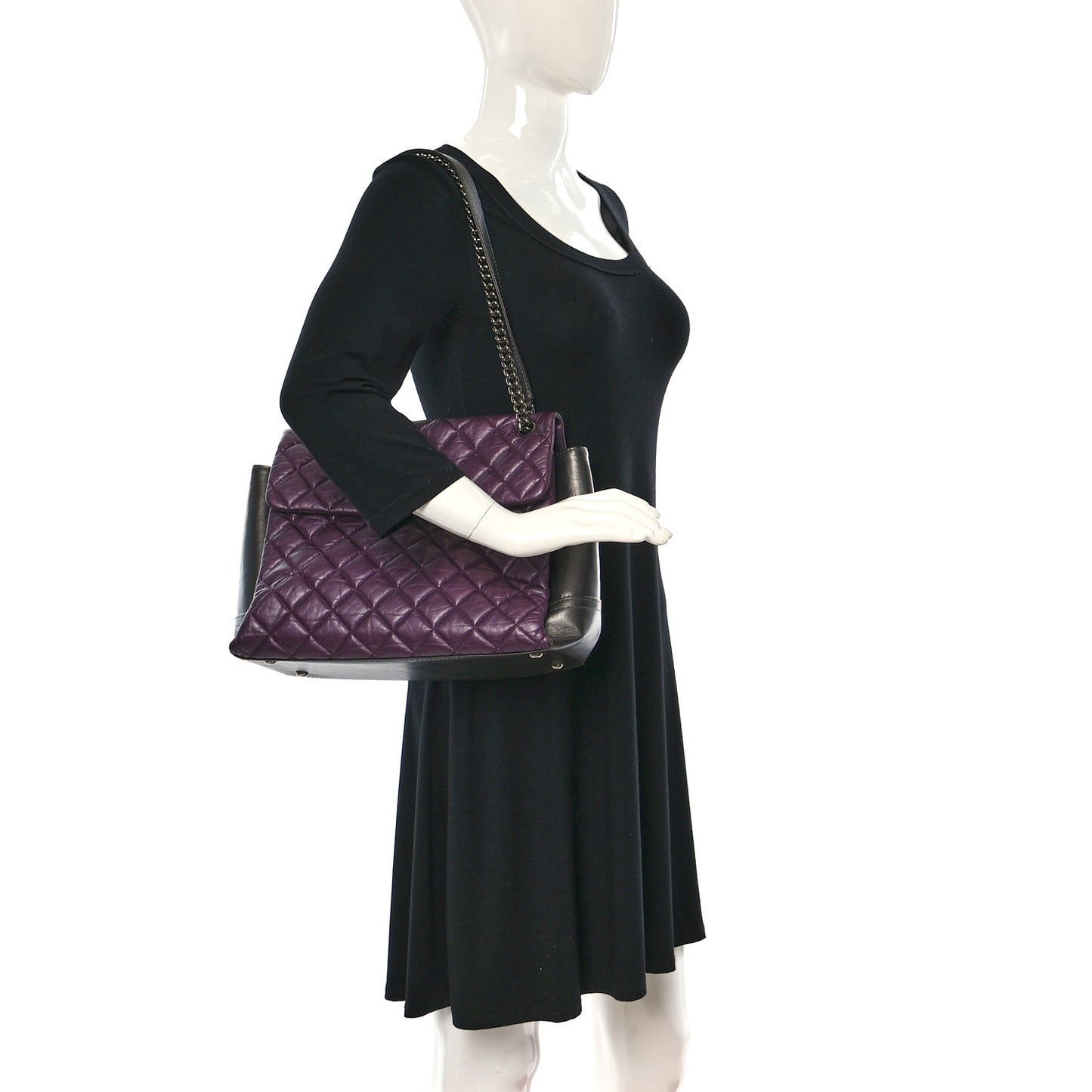 Metallic Calfskin Medium Lady Pearly Flap Dark Purple
