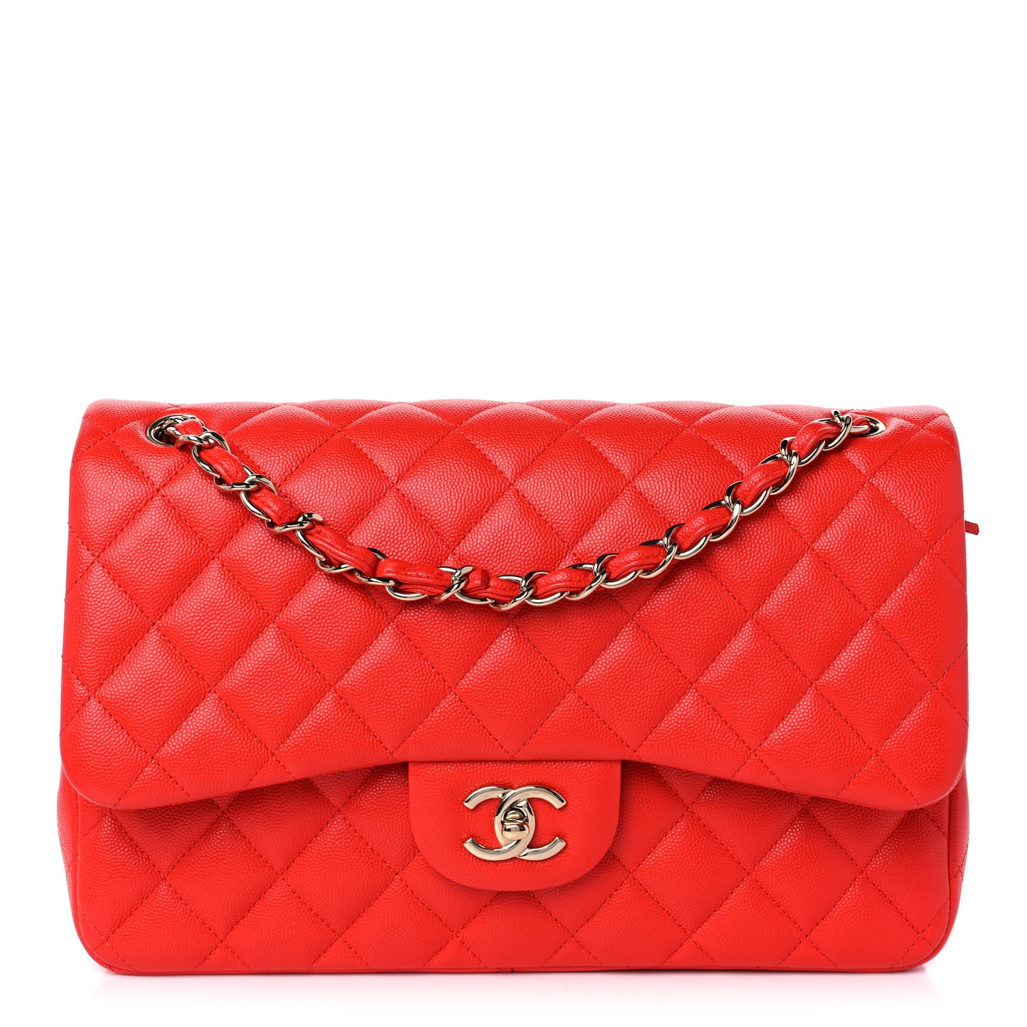 Caviar Quilted Jumbo Double Flap Red