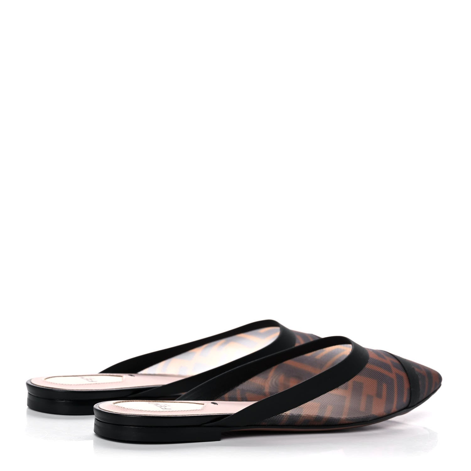 Fendi Technical Mesh Vitello FF Colibri Flat Mules 38 Tobacco Moro Black 4 of 10