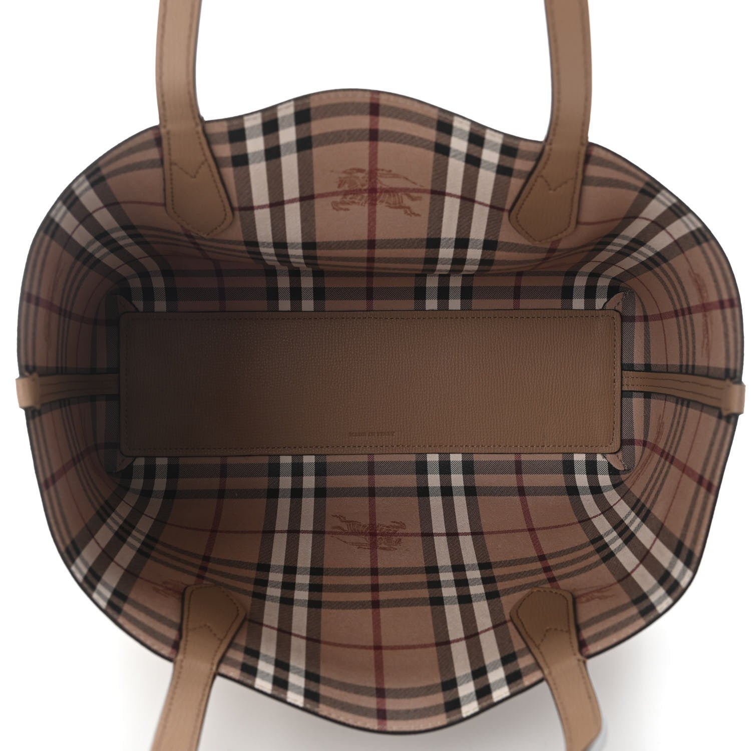 Burberry Grainy Calfskin Haymarket Check Small Reversible Tote Camel 12 of 15