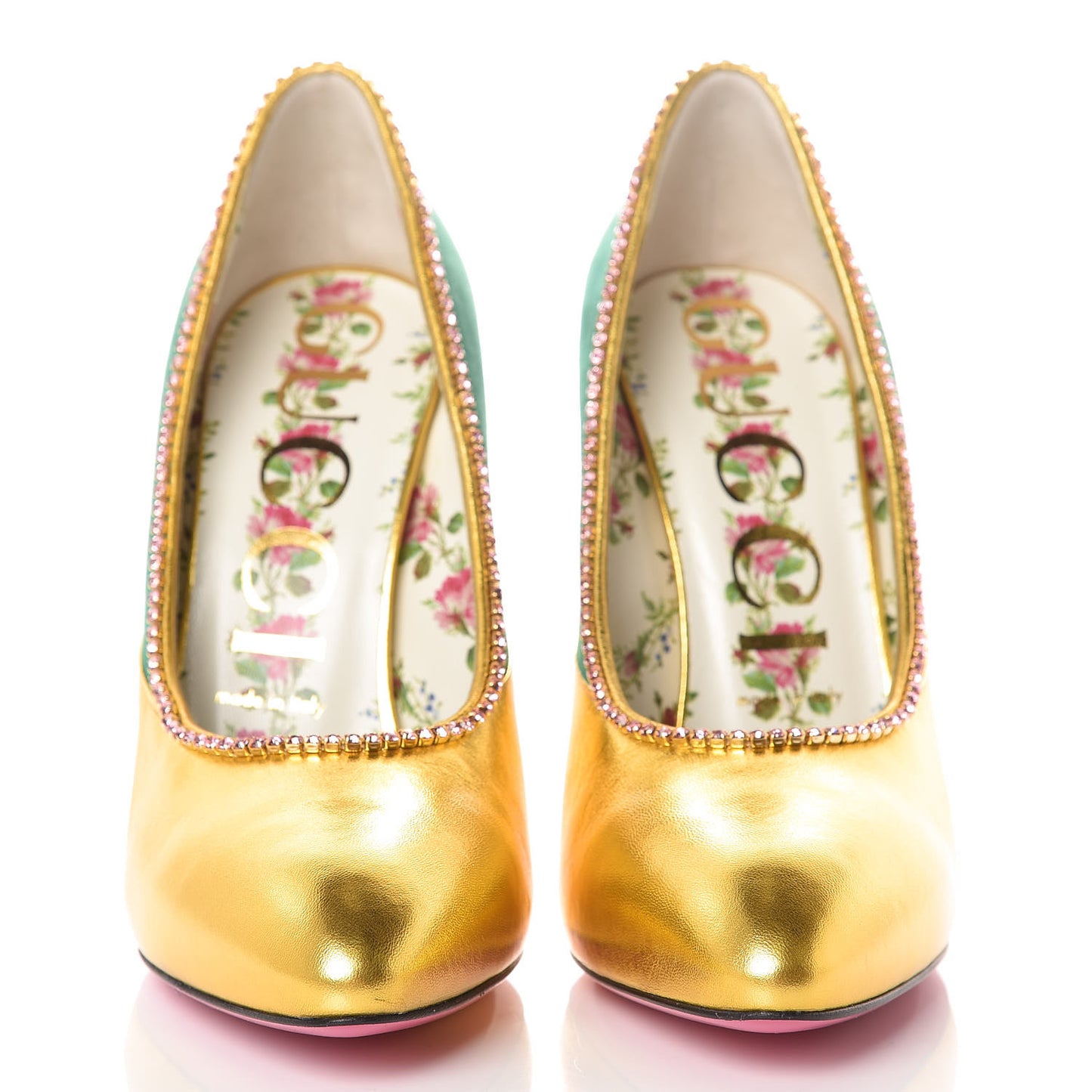Metallic Nappa Kid Scamosciato Elaphe Snakeskin Peachy Pumps 38.5 Oro Emerald Roccia