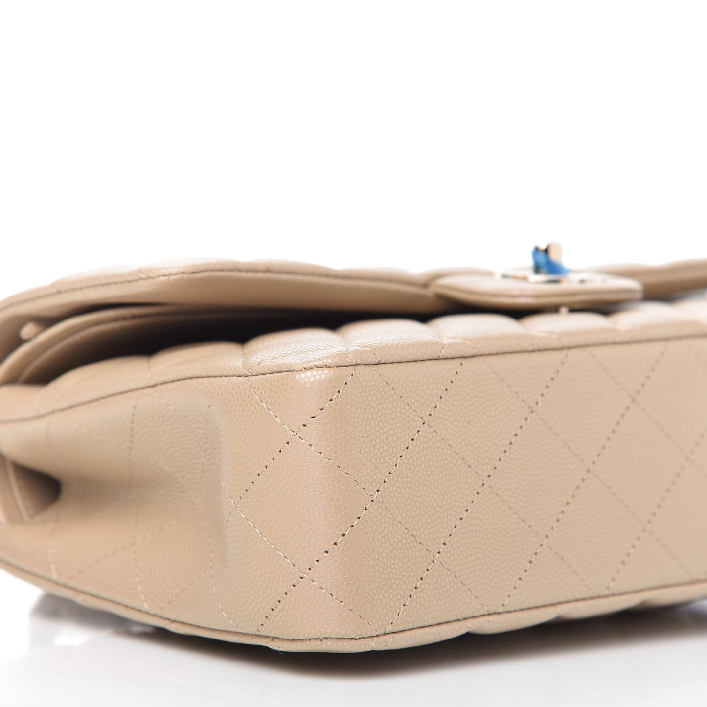 Iridescent Caviar Quilted Medium Double Flap Dark Beige