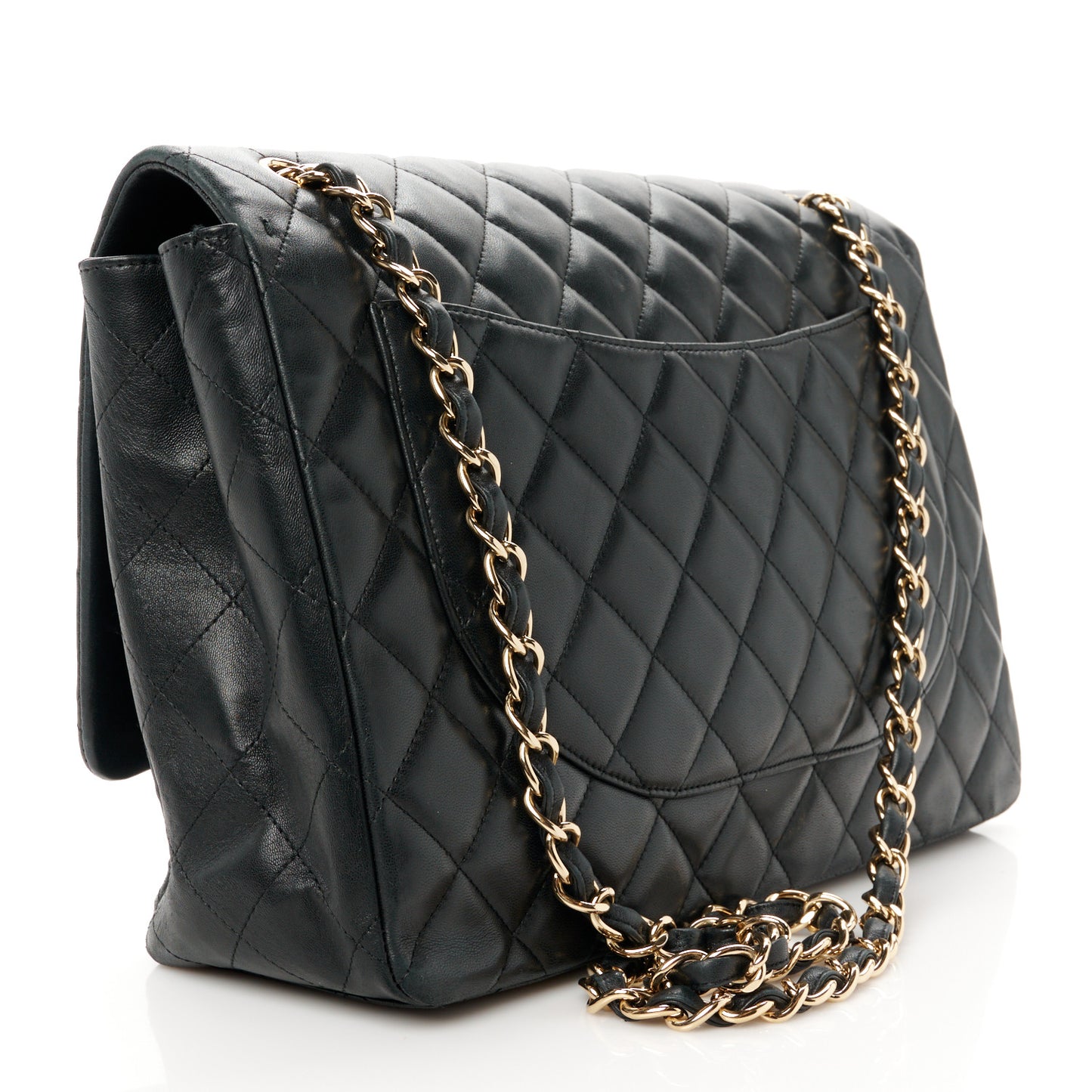 Lambskin Quilted Maxi Double Flap Black